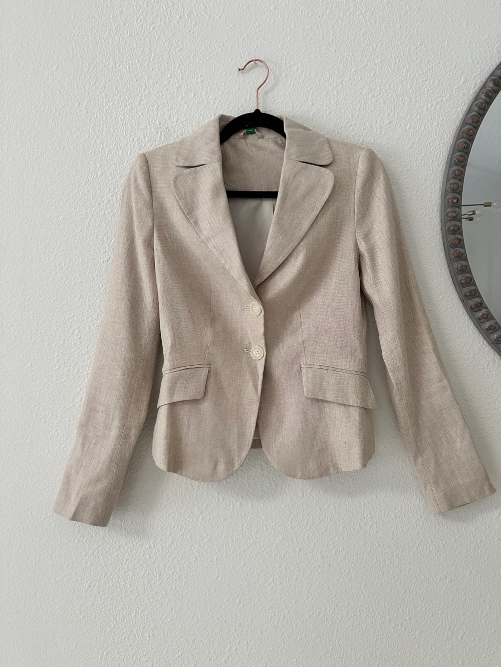 Benetton Beige Linen Tailored Blazer Jacket